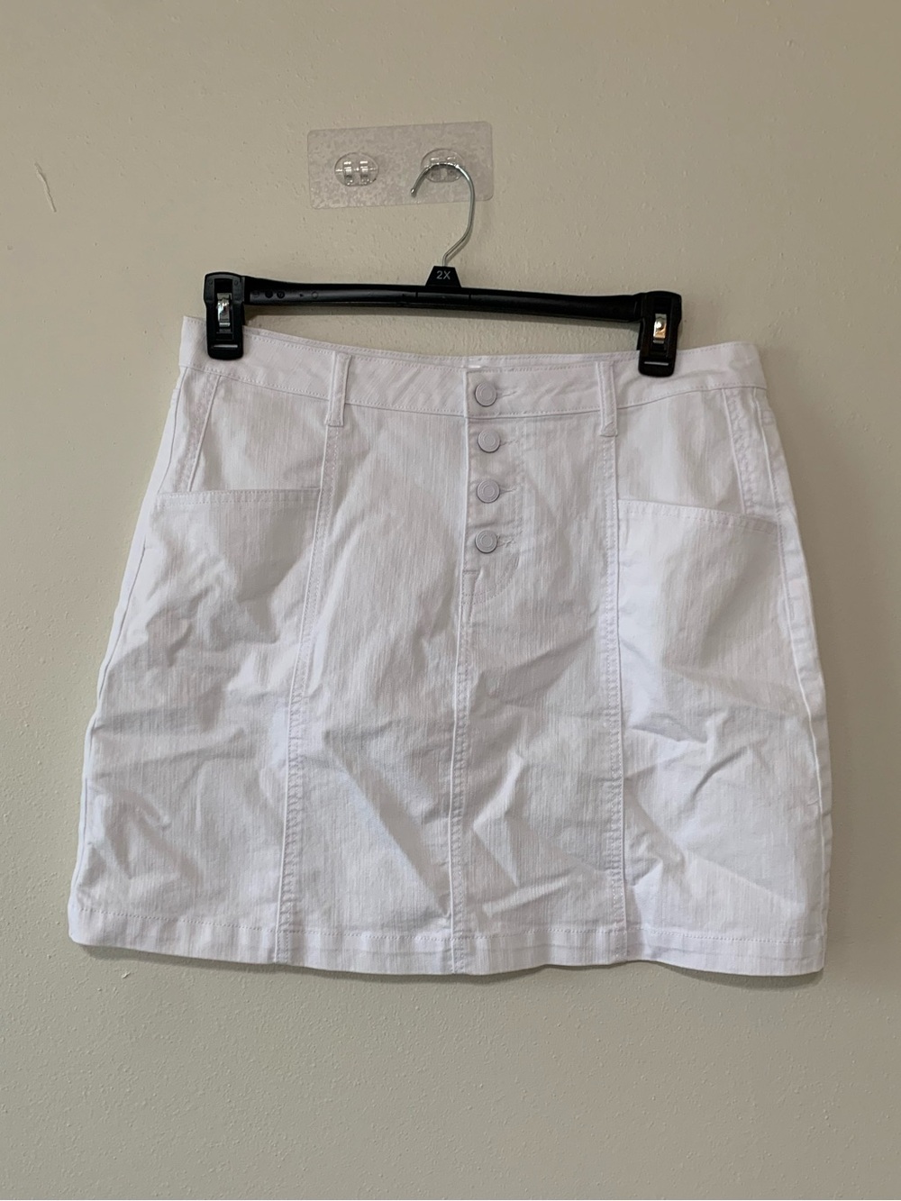 White Button-Front Denim Mini Skirt Women’s Large